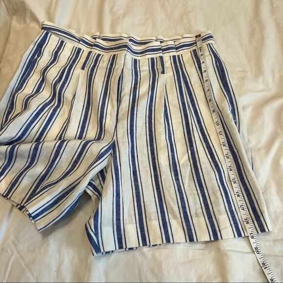 Boden St. Ives Linen Blend Paper Bag Shorts Blue & White Stripes NO BELT size 10 - Picture 8 of 13